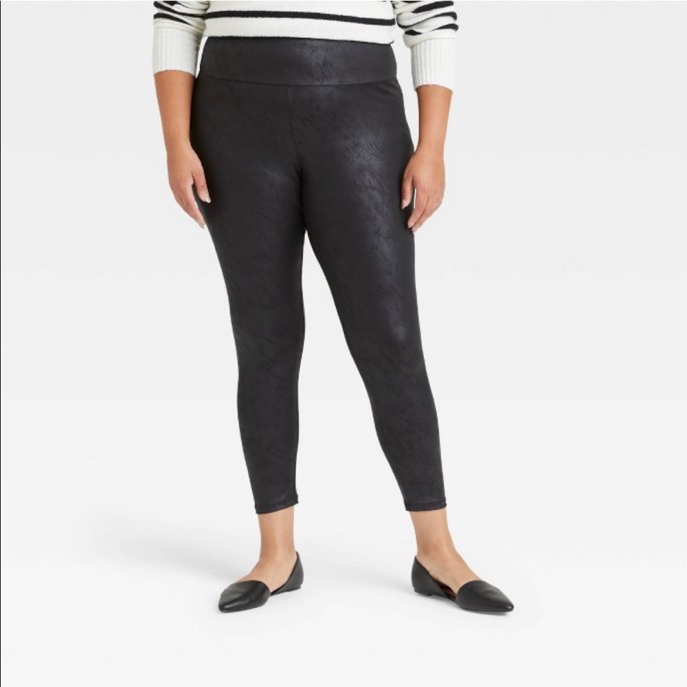 Ava & Viv Faux Leather High Waisted Legging Liquid Shine Black Size 2x NWT